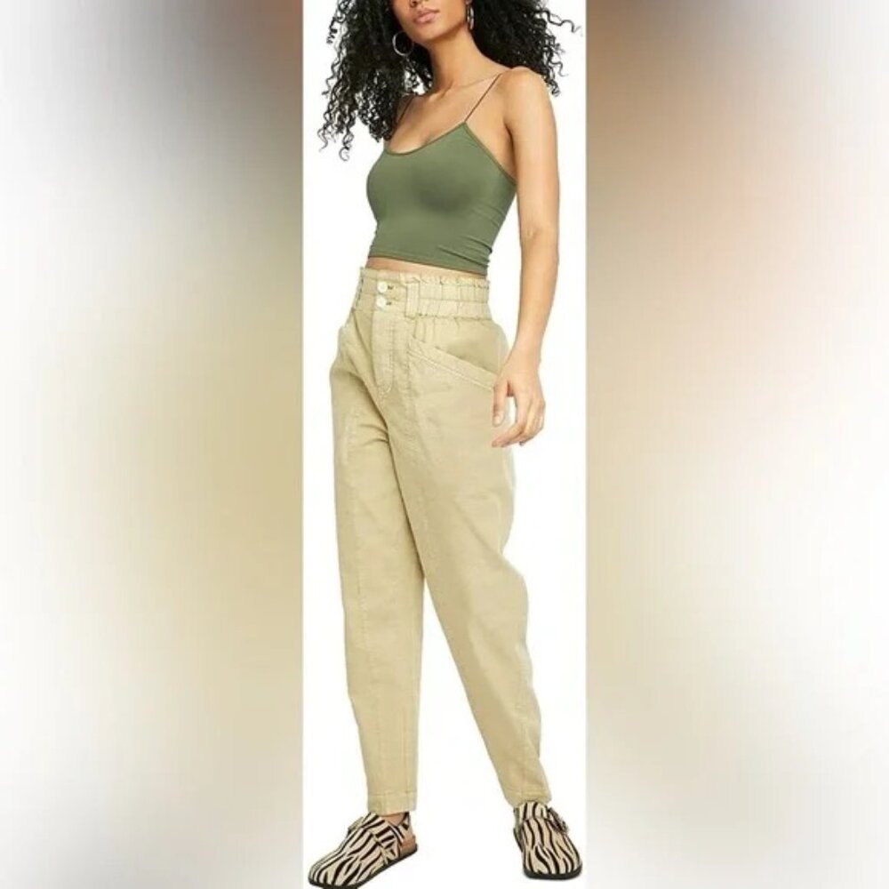 Free People Women’s Ready to Run Cinch-Waist Pants OB1235398 Parchment Size XS - Picture 8 of 8